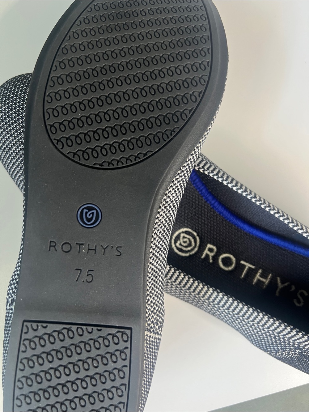 Rothy's Grey Birdseye Flats with Blue Trim - Gray Womens US 7.5  Shoe NEW - Picture 5 of 9